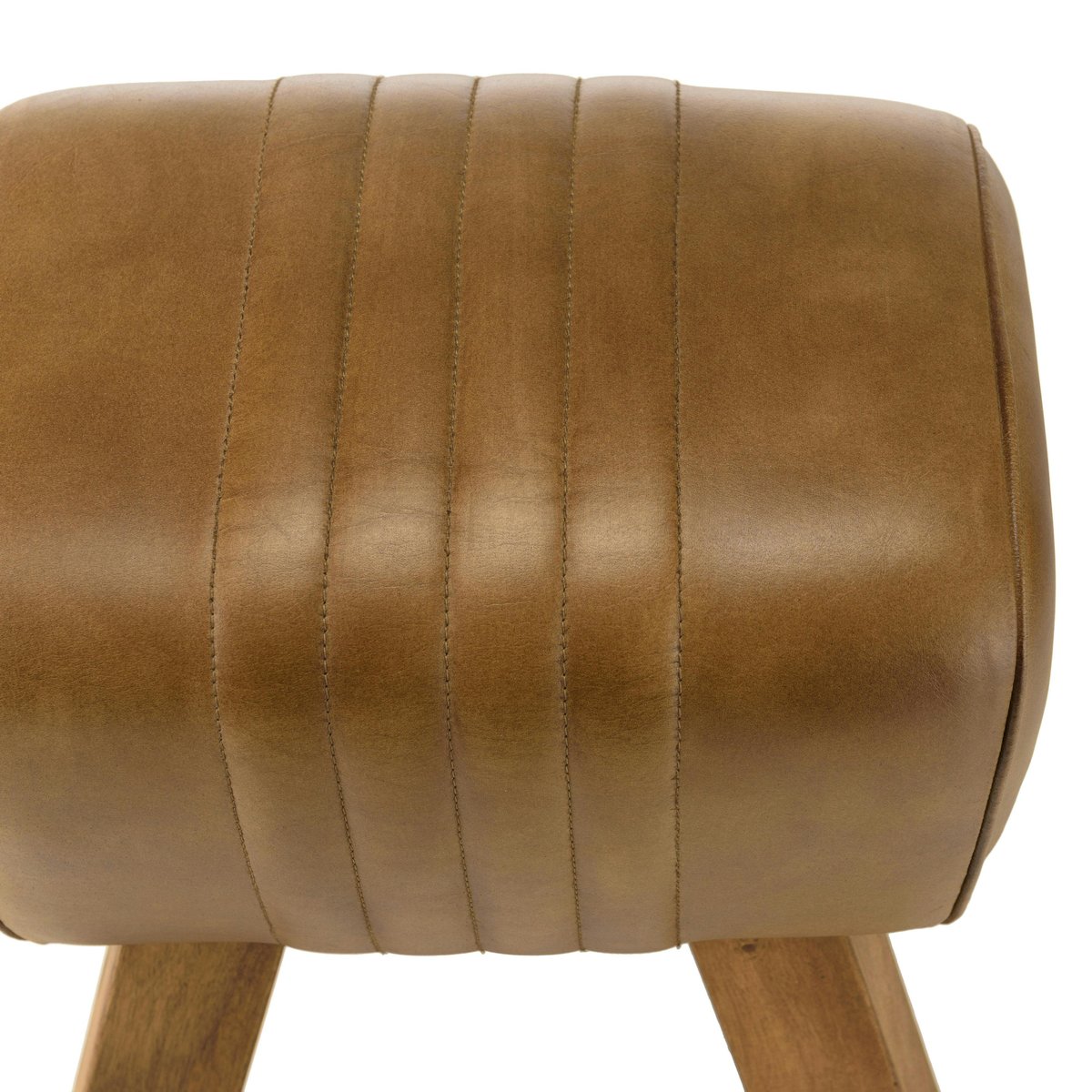 Tabouret cuir havane pieds en bois TIM marron, PIER IMPORT