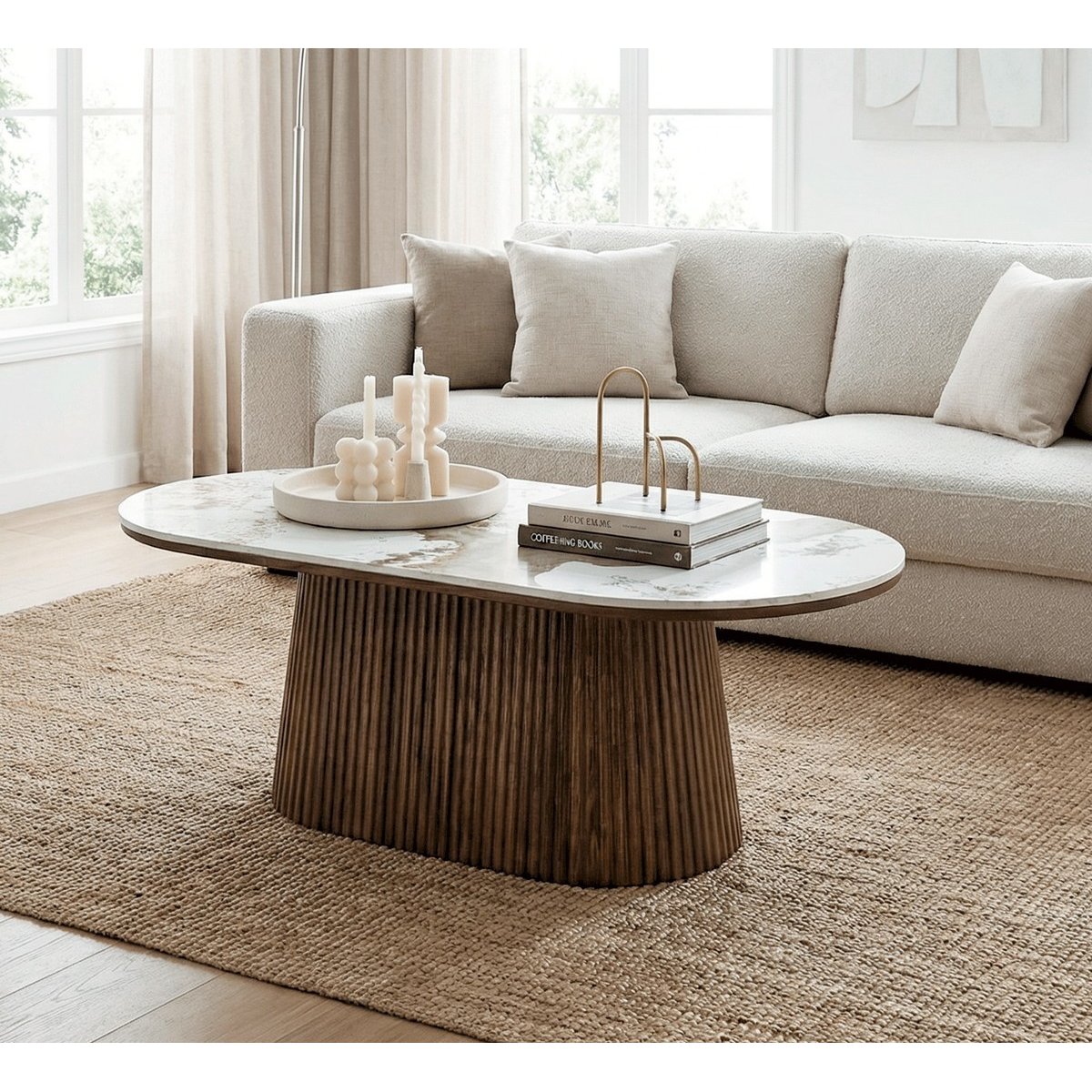 Table basse ovale en céramique - BORNEO marron, MATHI DESIGN