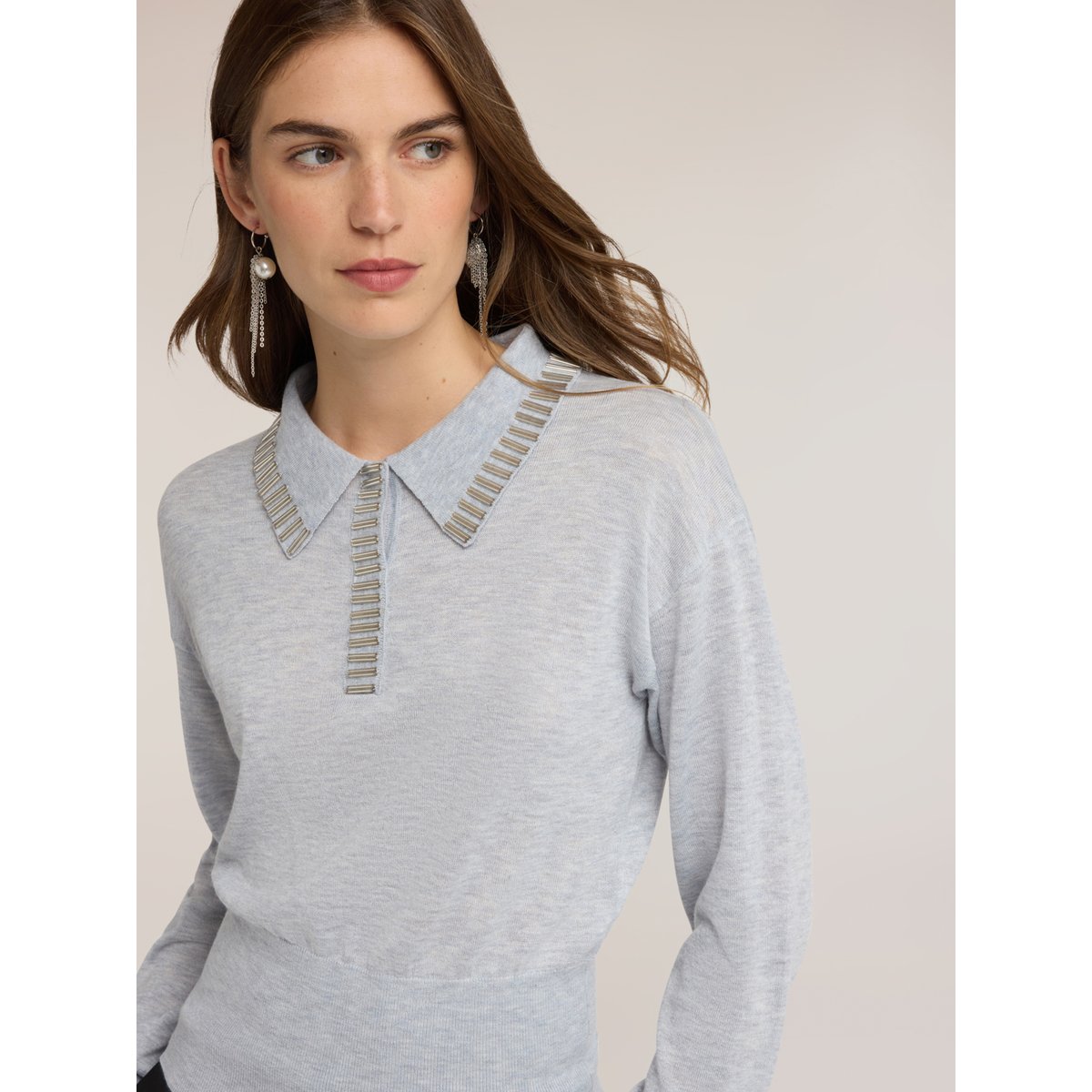 Polo en tricot avec côtes gris, MOTIVI