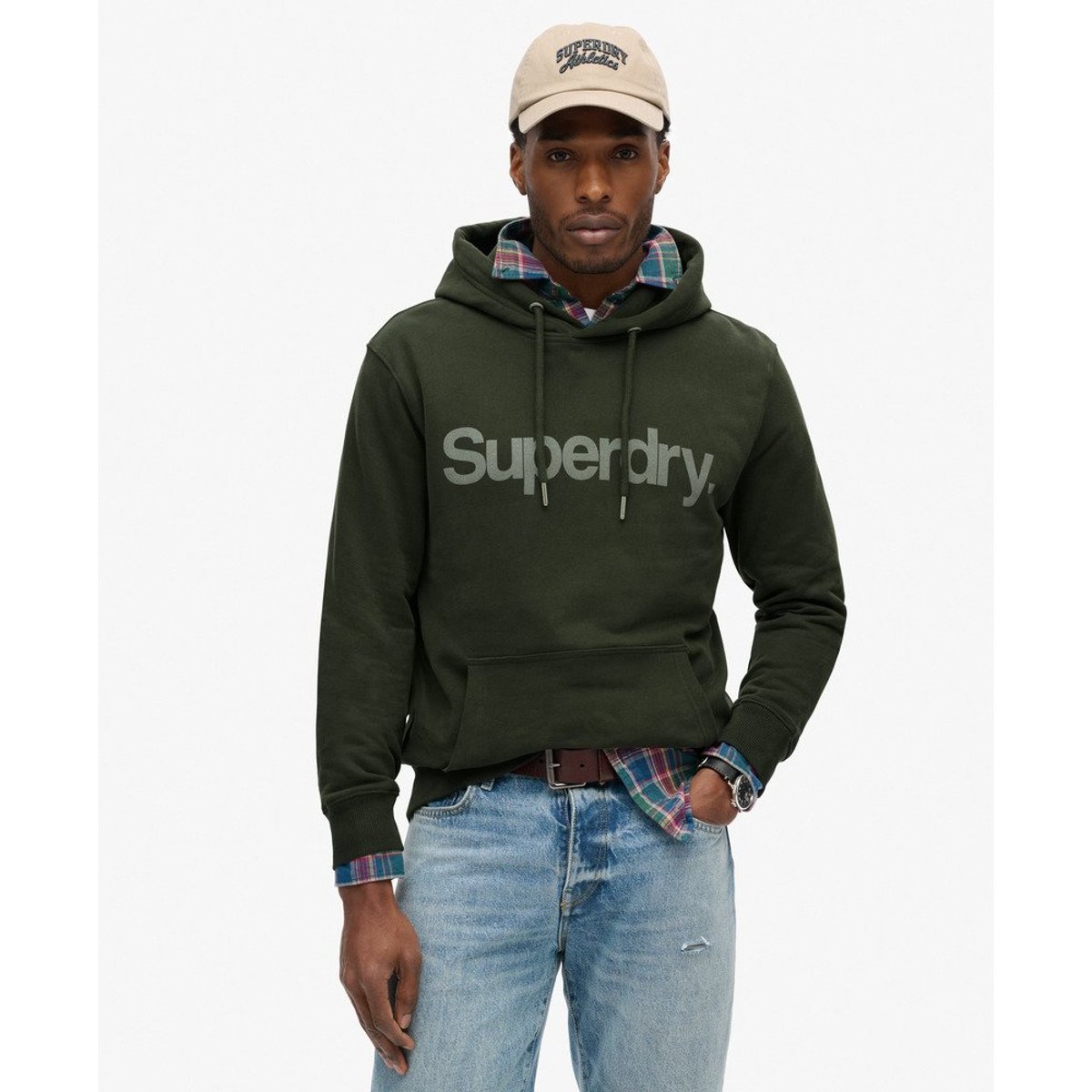 Sweat à capuche ample Core Logo City kaki militaire, SUPERDRY