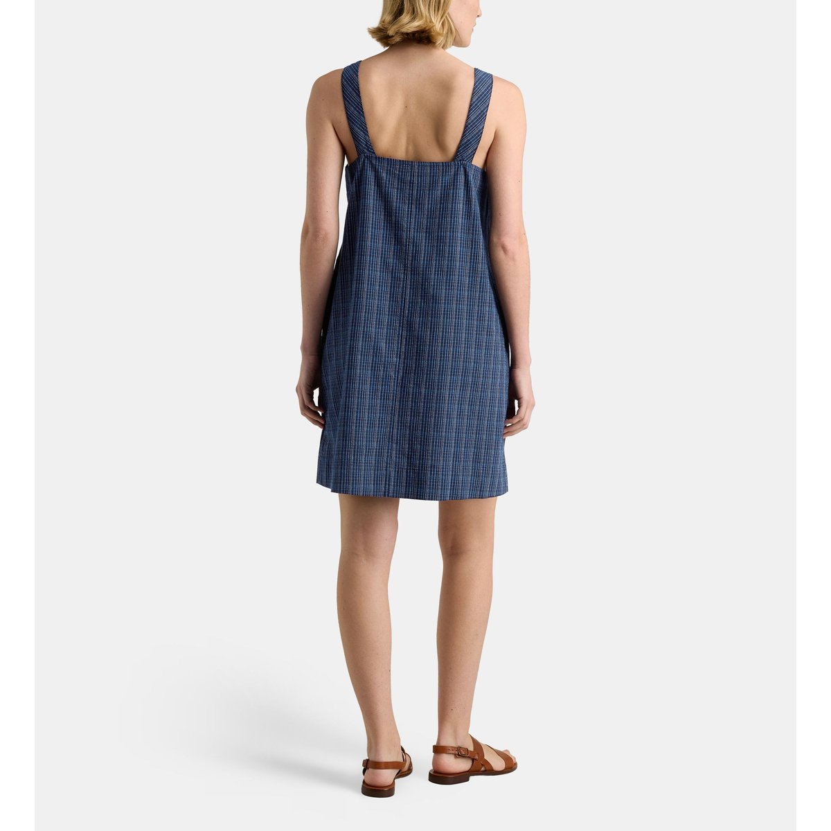 Robe droite courte eugenie azul à carreaux en coton bio bleu, GALERIES LAFAYETTE
