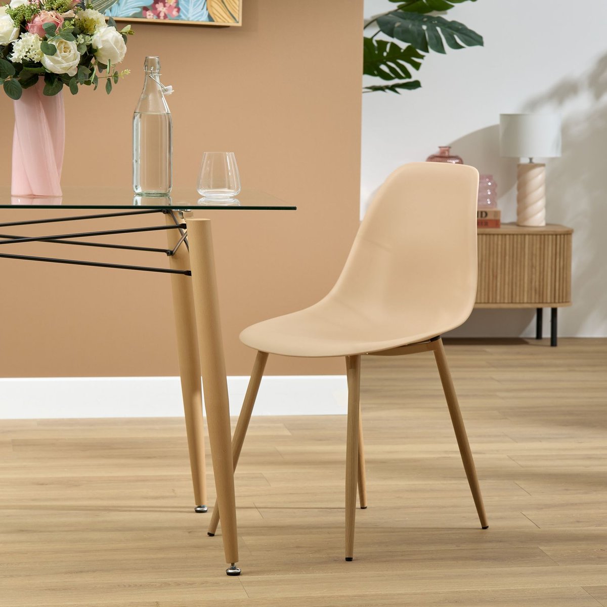 Lot de 6 chaises scandinave et pieds métal effet bois TAHO beige, TOILINUX