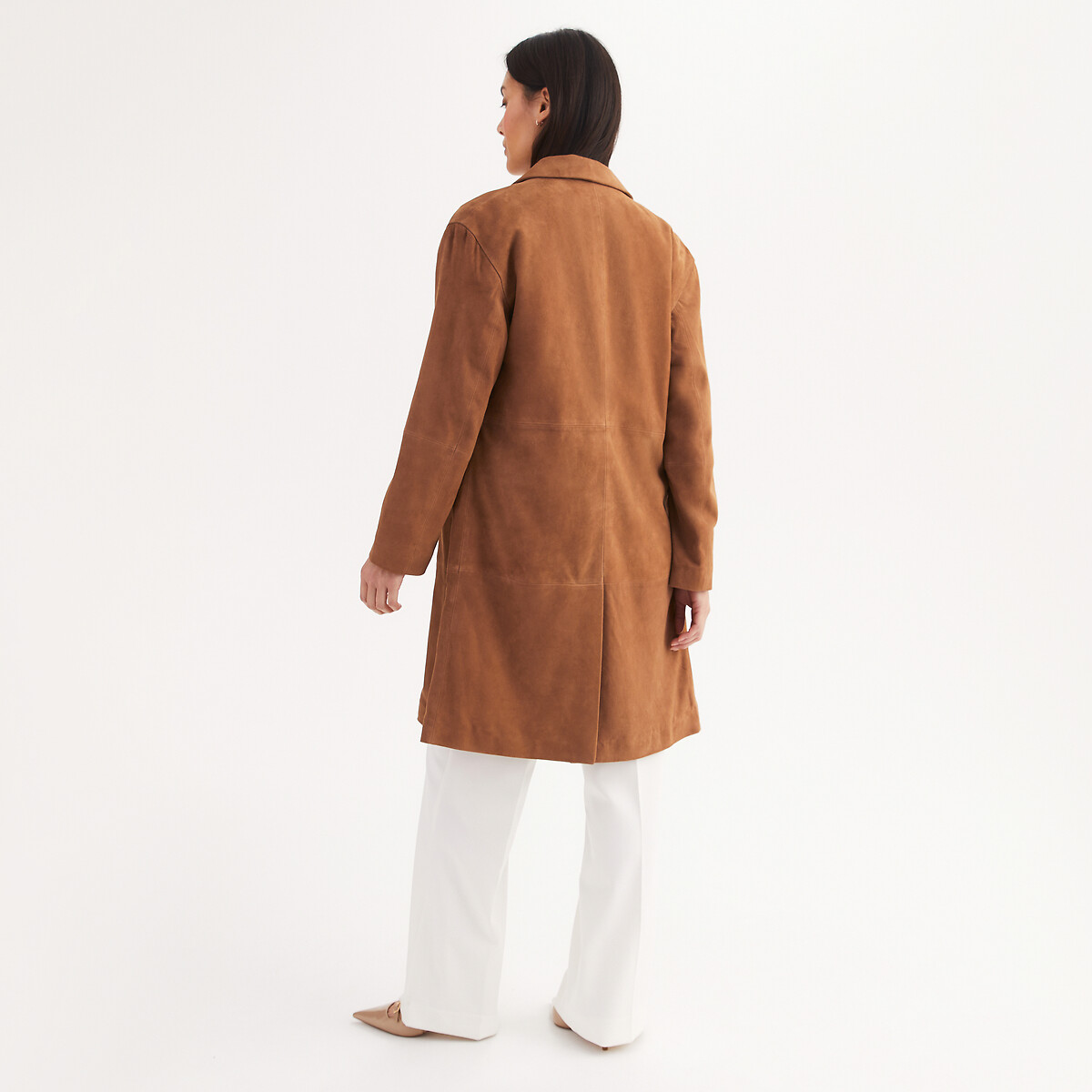 Lange jas, knoopsluiting, van geitenleer, tussenseizoen camel, ANNE WEYBURN