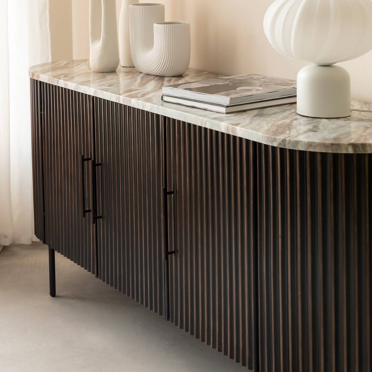 Buffet en métal et marbre ORLANDO noir, MADE IN MEUBLES