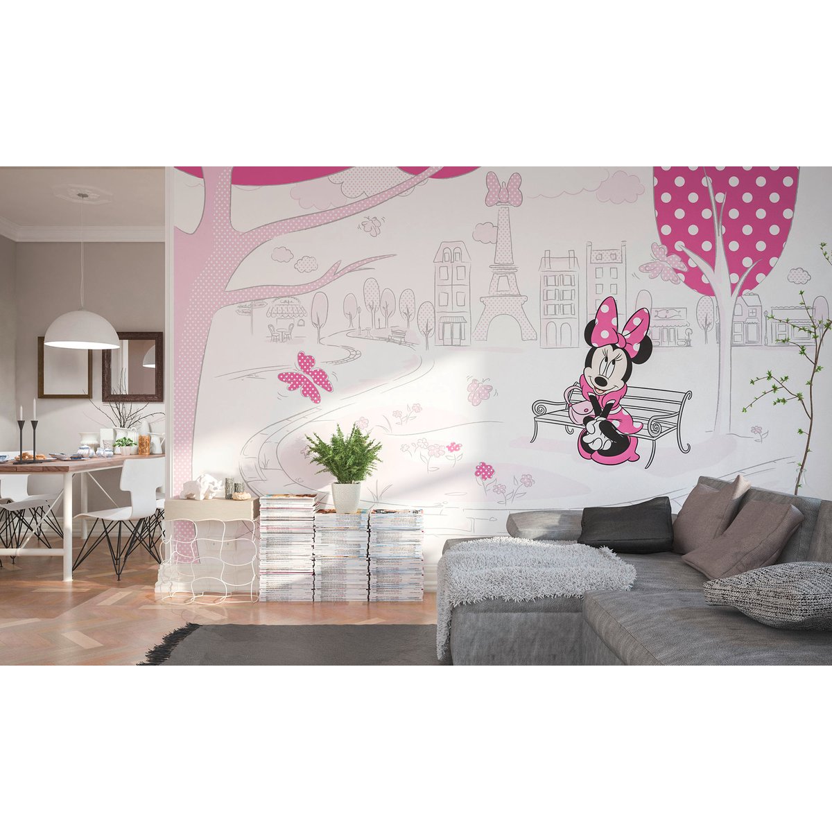 Papier peint Komar - Minnie in Paris - 400 x 250 cm rose, HEXOA