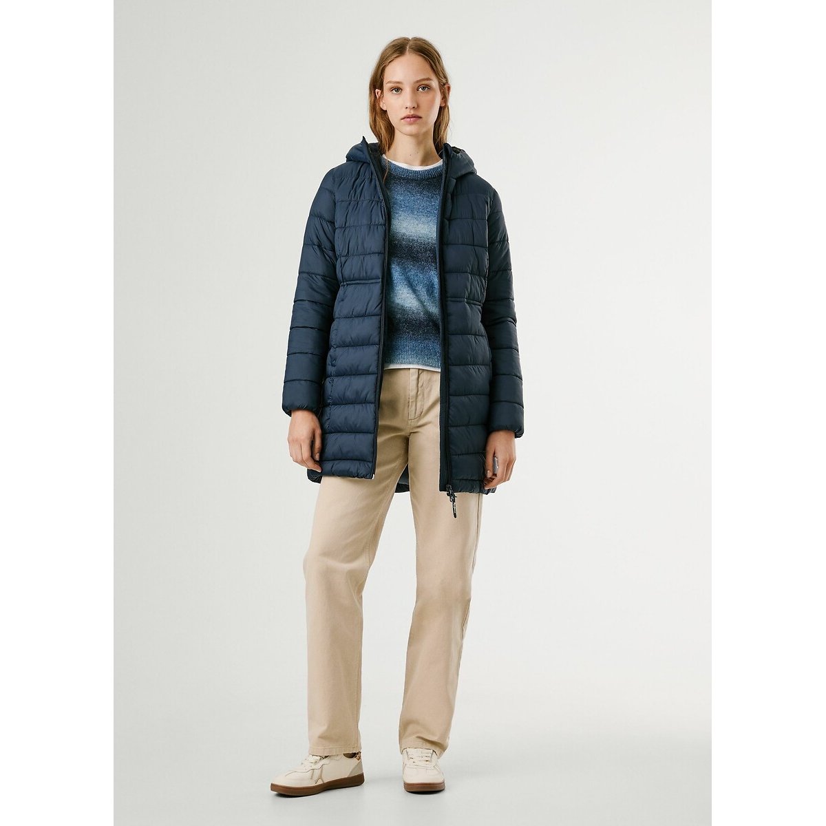 Sally Mid-Length Padded Jacket with Hood blue, PEPE JEANS