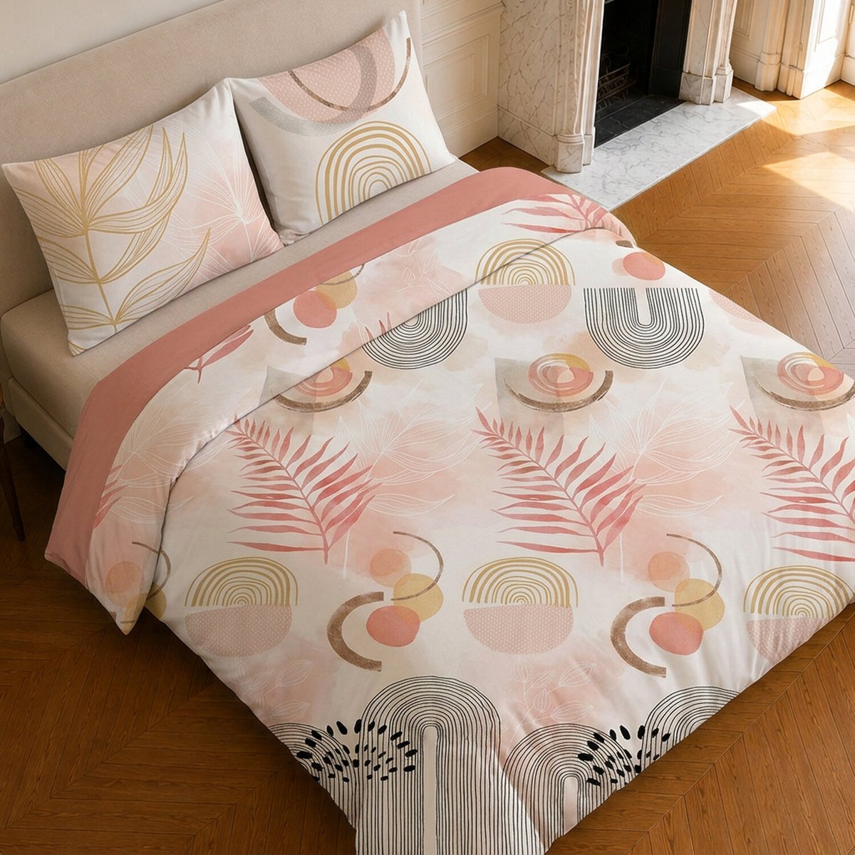 Parure de lit en coton motif floral, TERRACOTTA terracotta, C DESIGN HOME TEXTILE