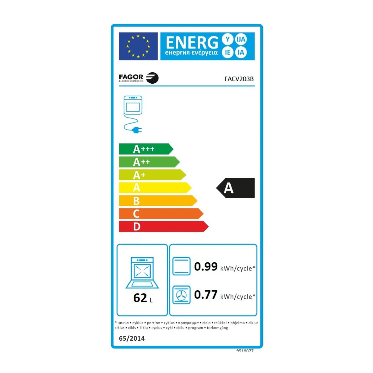 Cuisinière vitrocéramique FACV203B couleur unique, FAGOR