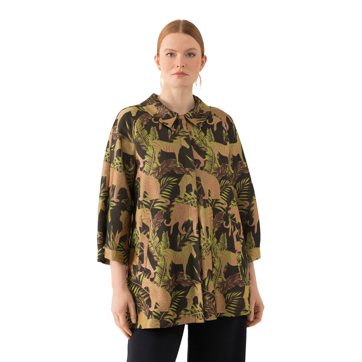 Veste à col chemise, tissu Jacquard à motif noir, ULLA POPKEN