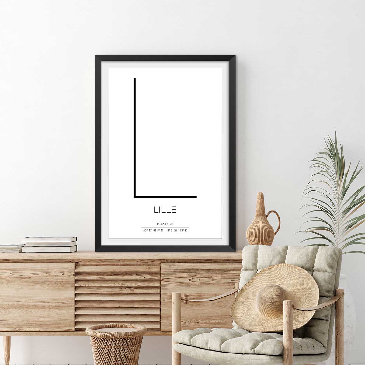 Poster l lille affiche + cadre en bois - noir, HEXOA