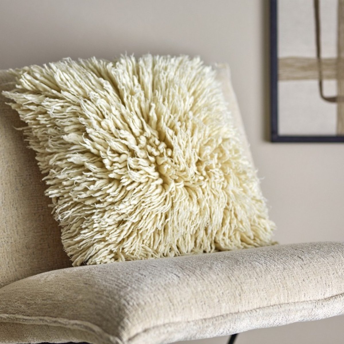 Coussin laine poile long tufte Star écru, BLOOMINGVILLE