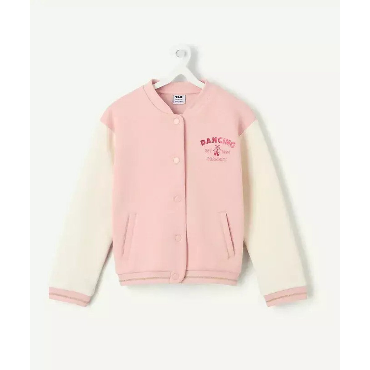 Giacca modello Teddy in felpa rosa/écru, TAPE A L'OEIL