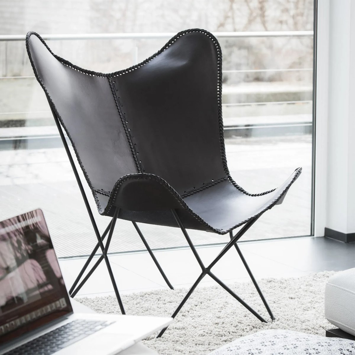 Fauteuil papillon en métal et cuir - ALTO noir, HELLIN, DEPUIS 1862
