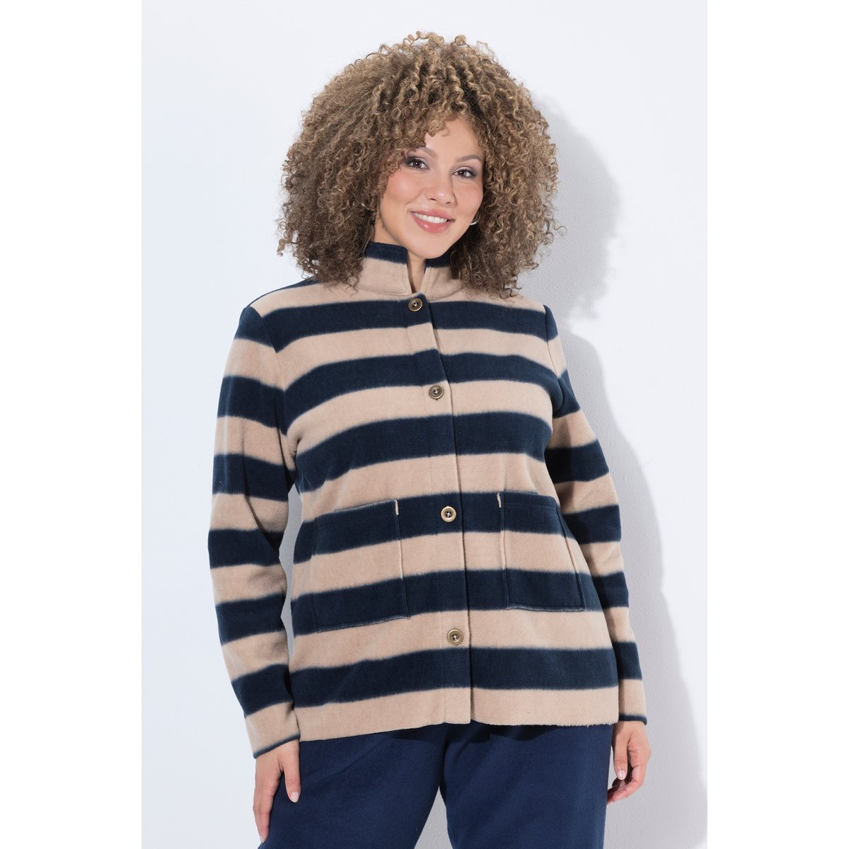 Veste en polaire à rayures, col montant marron clair, ULLA POPKEN