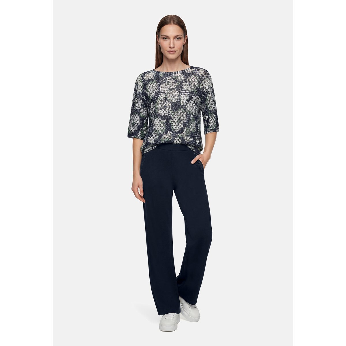 Pull-over en maille à imprimé dark blue/beige, BETTY BARCLAY