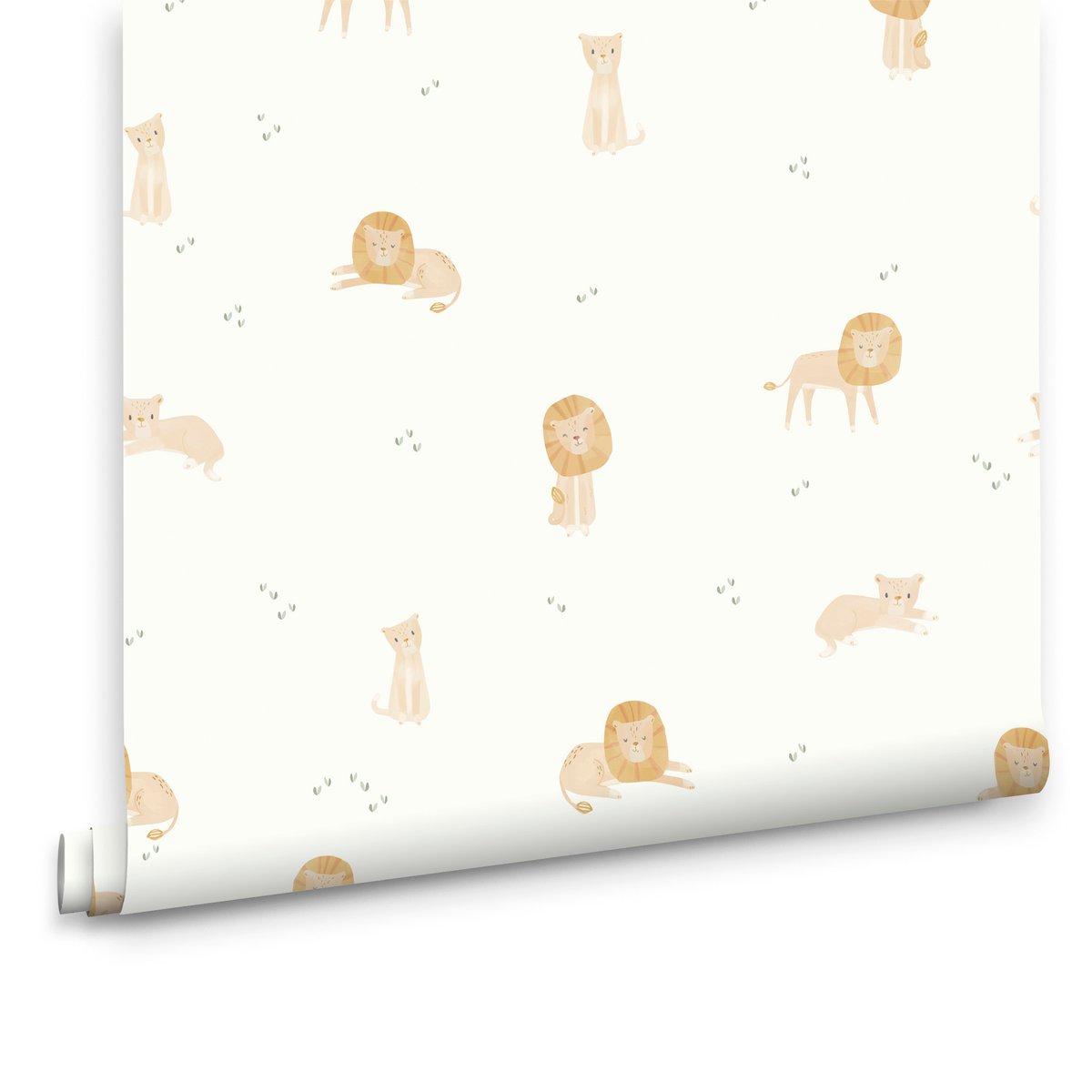 Papier peint pour enfant Safari, les petits lions beige orangé, LITTLE DUTCH