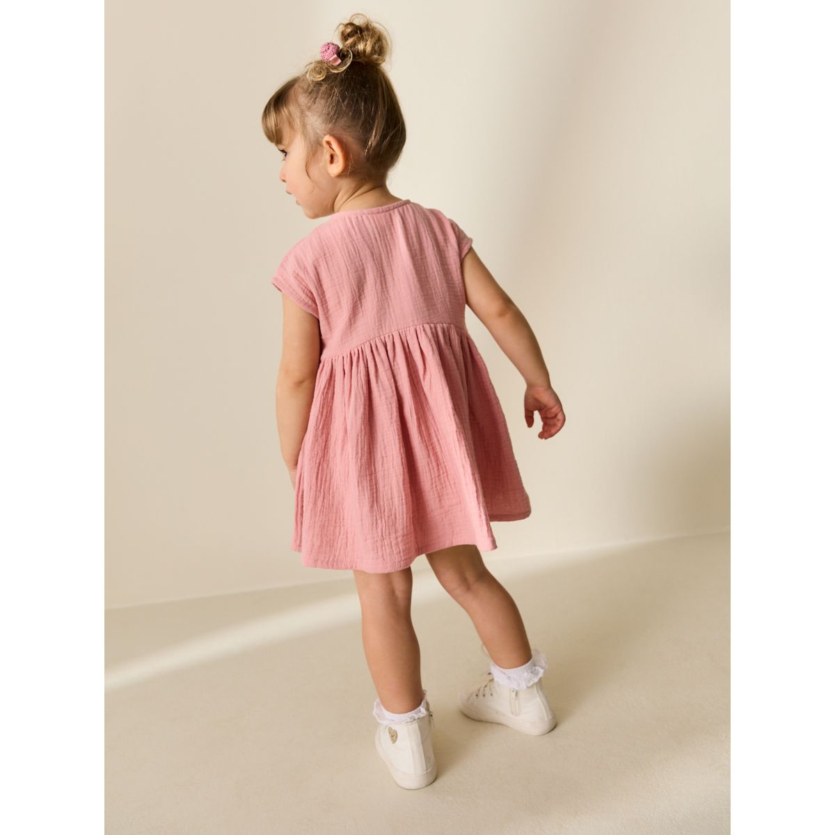 Robe texturée à manches courtes rose blush, NEXT