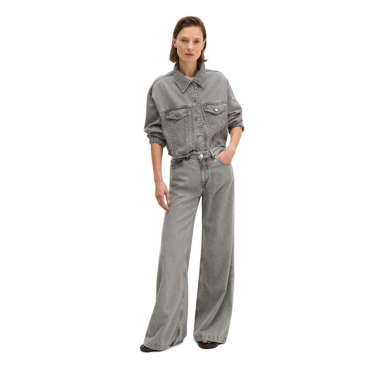 Jeans modèle Fjona flared en doux mélange de lyocell et de coton gris clair, MARC O'POLO