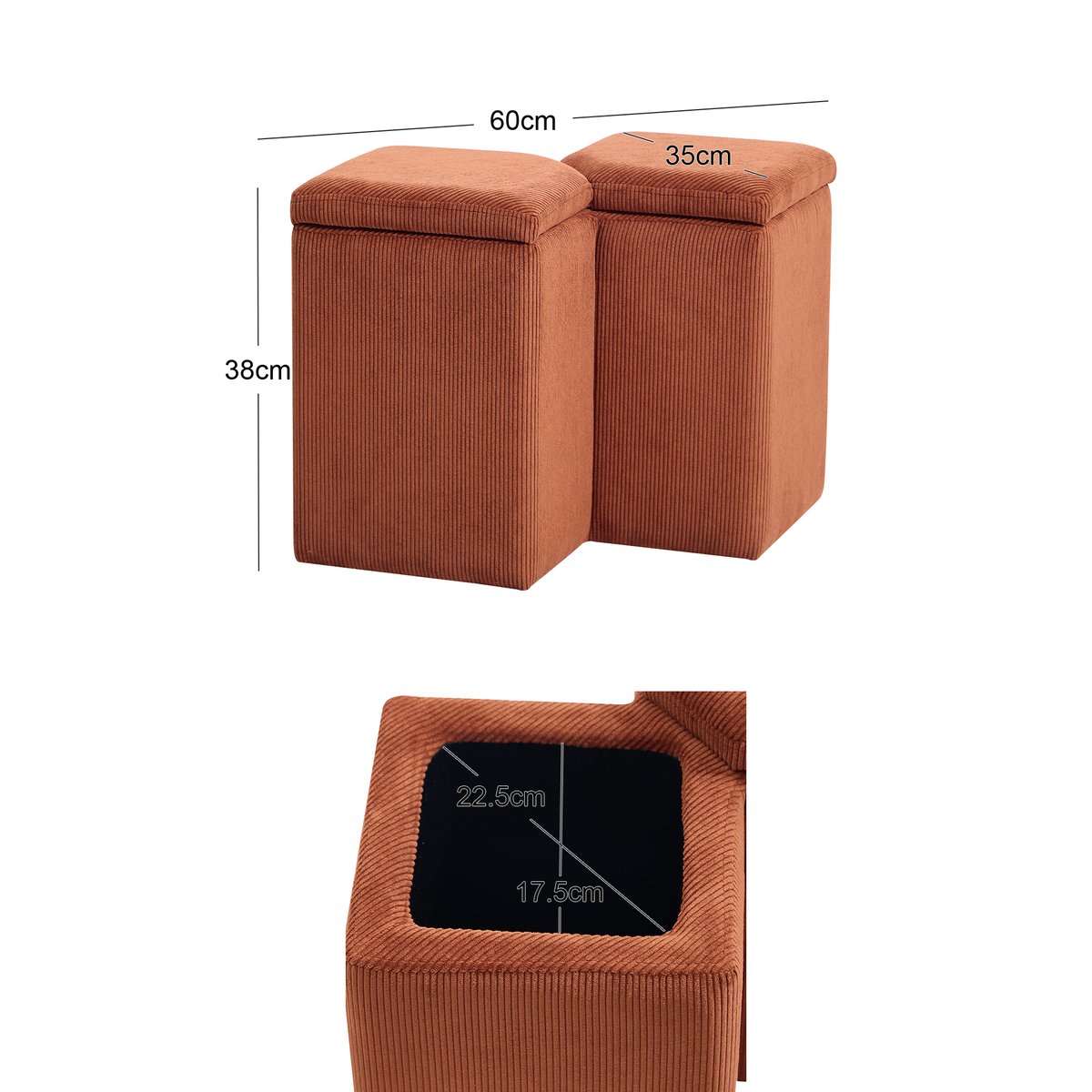 Pouf de salon, velours côtelé, DIPOLOG terracotta, NORDLYS