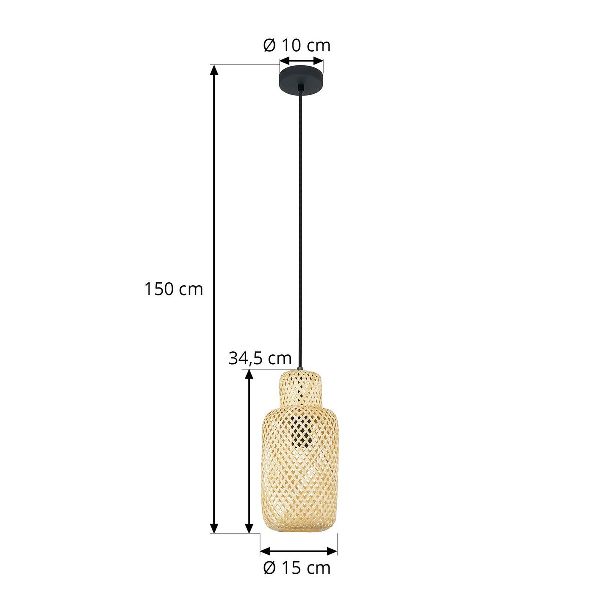 Suspension en bambou traditionnelle, Venora bois clair, noir, LINDBY