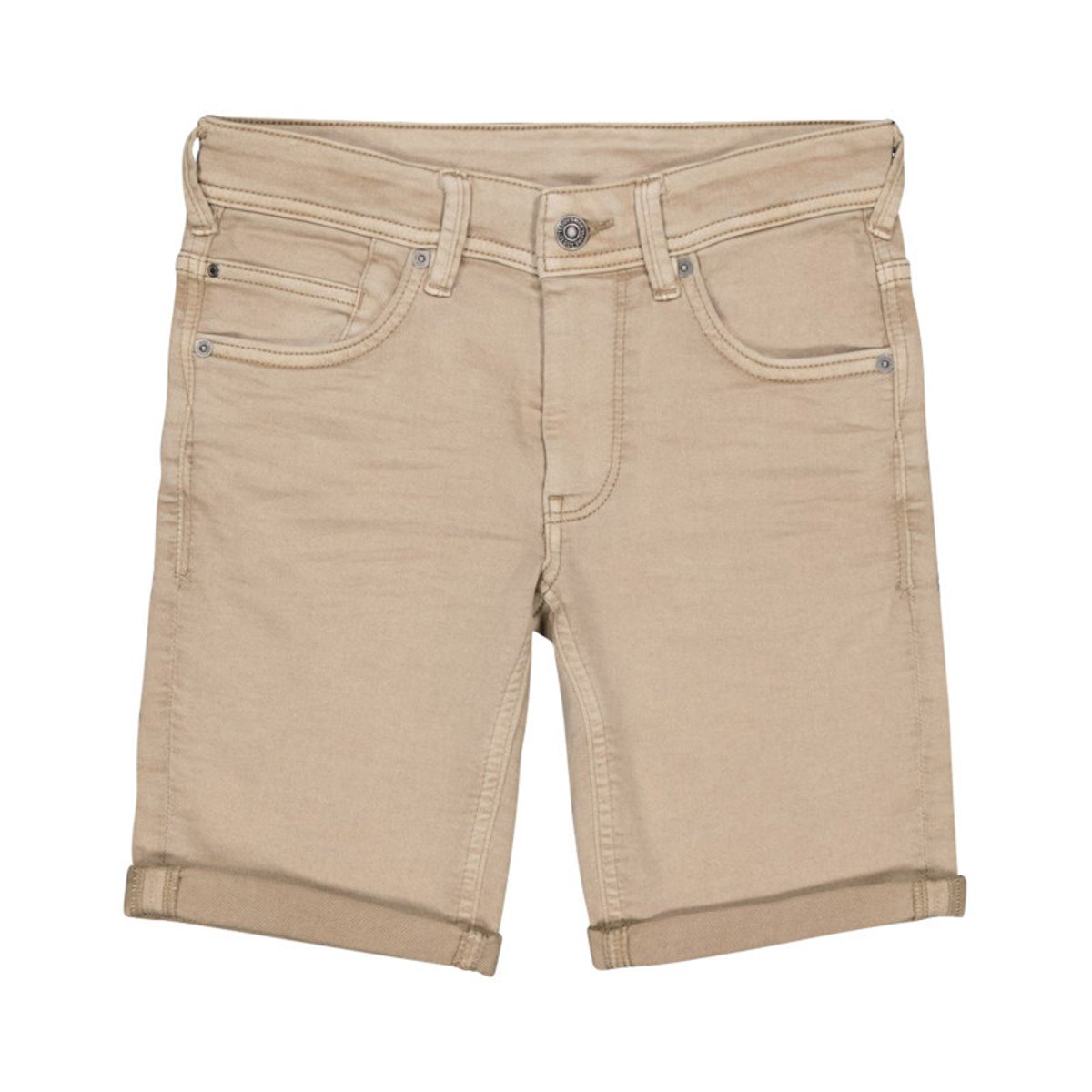 Short en coton mélangé beige uni avec une coupe droite et des revers beige, TEDDY SMITH