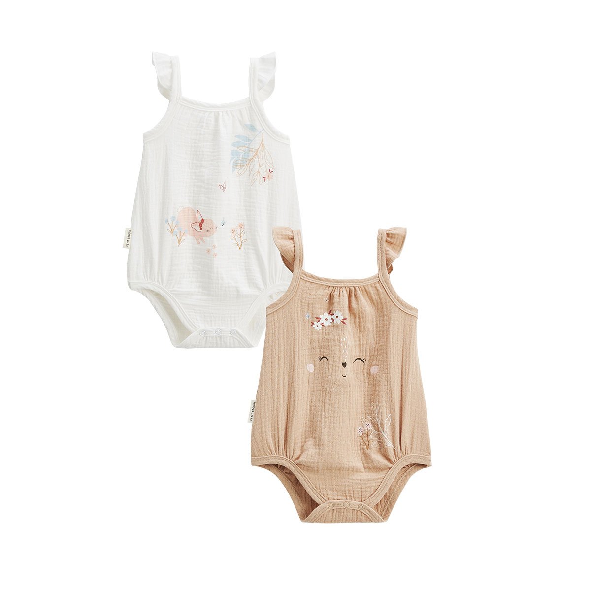 Lot de 2 barboteuses bloomer bébé en gaze de coton Praline ecru, PETIT BEGUIN