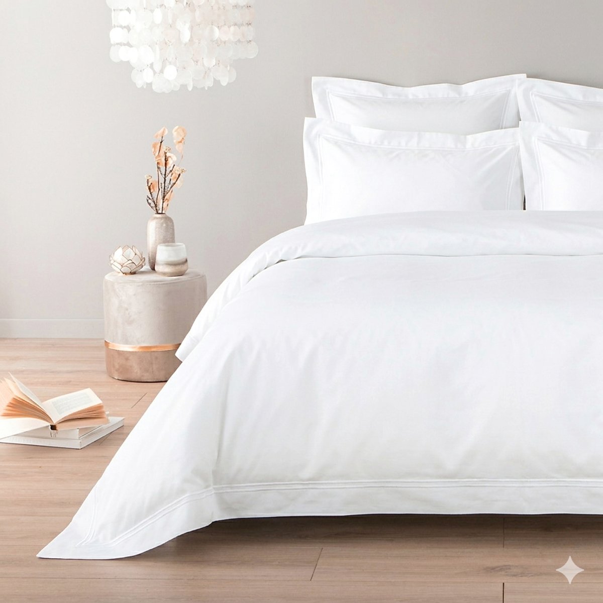 Drap plat satin de coton égyptien 320 fils - 800tc Cap ferrat blanc, COTTON & CO