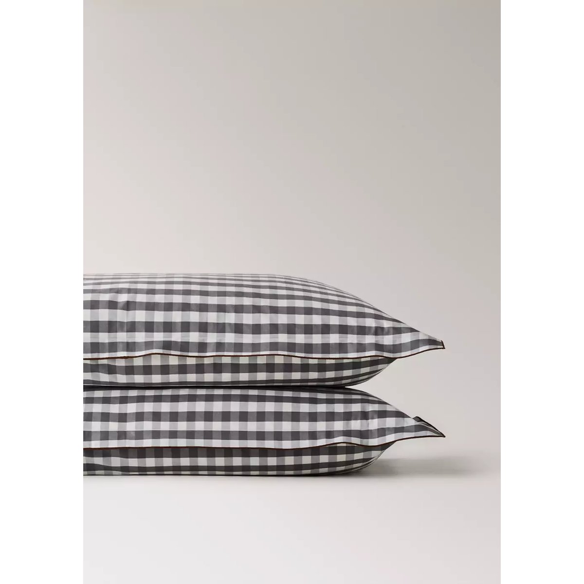 Deux taies d'oreiller percale de coton carreaux vichy 50x75 cm gris, MANGO HOME