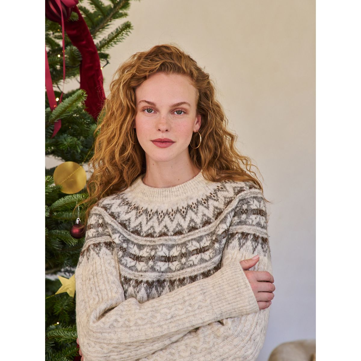 Pull tricot torsadé fairisle écru, NEXT