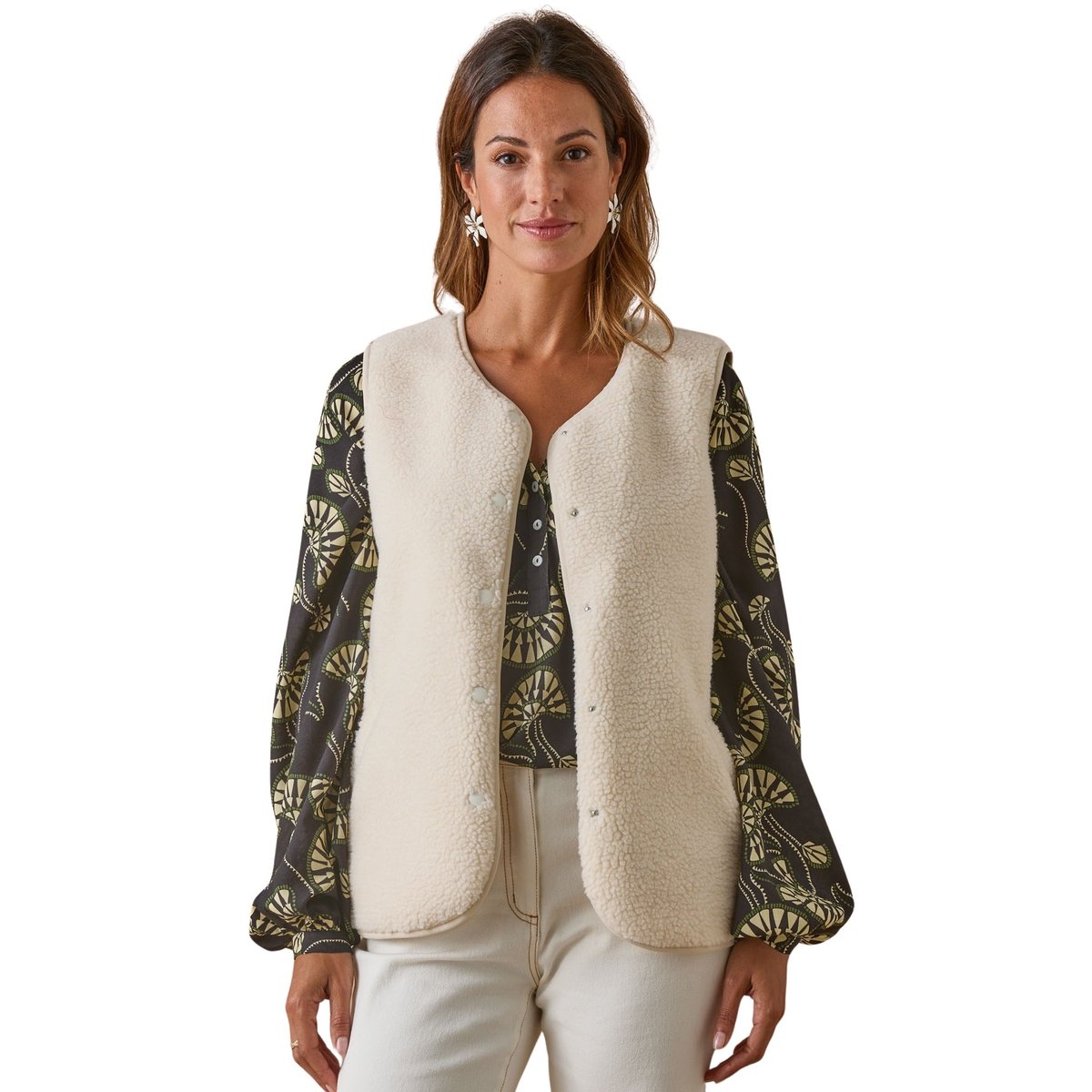 Veste maille moutonnée sans manches ecru, DAXON