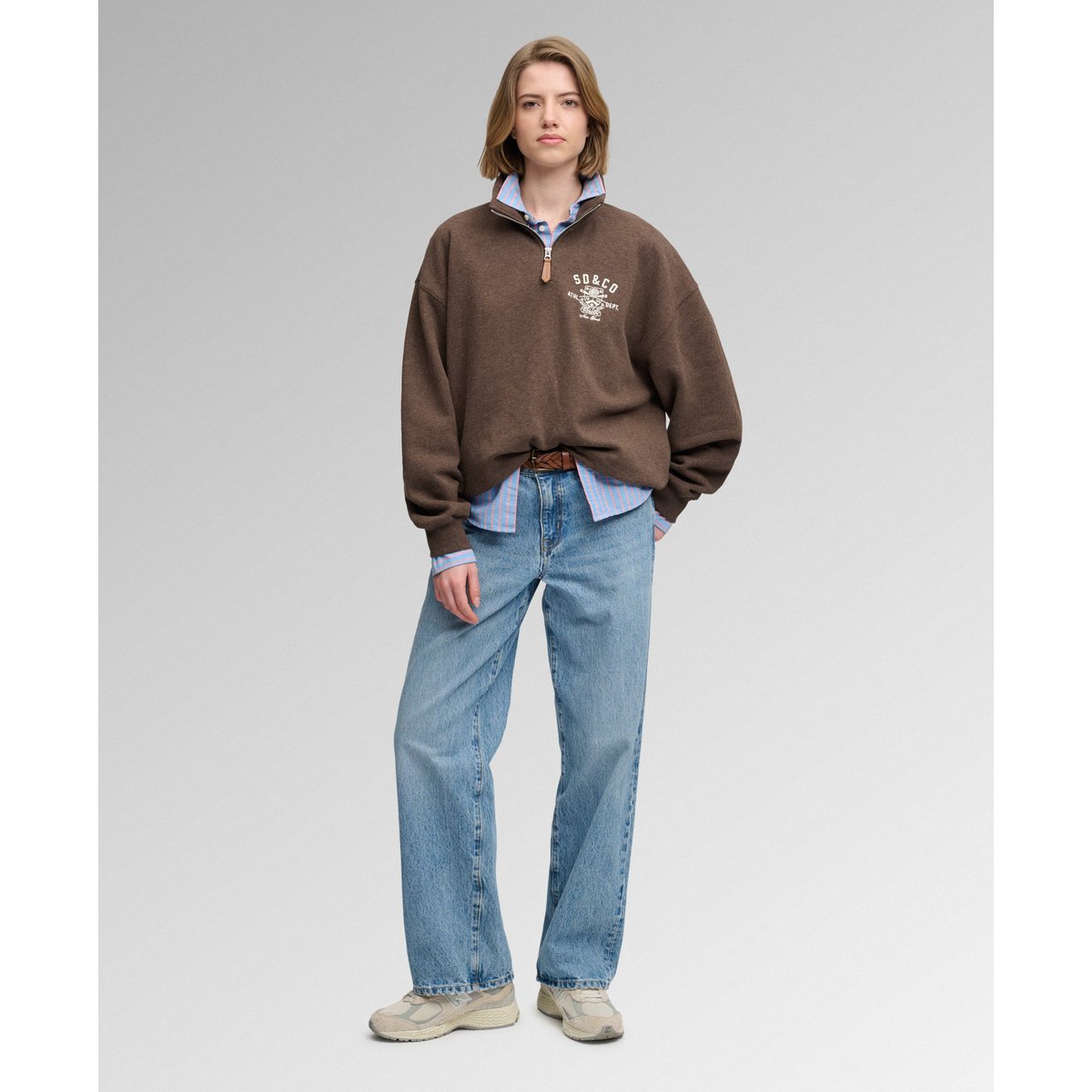 Sweatshirt Country Club Demi-Zip chocolat marron foncé chiné, SUPERDRY
