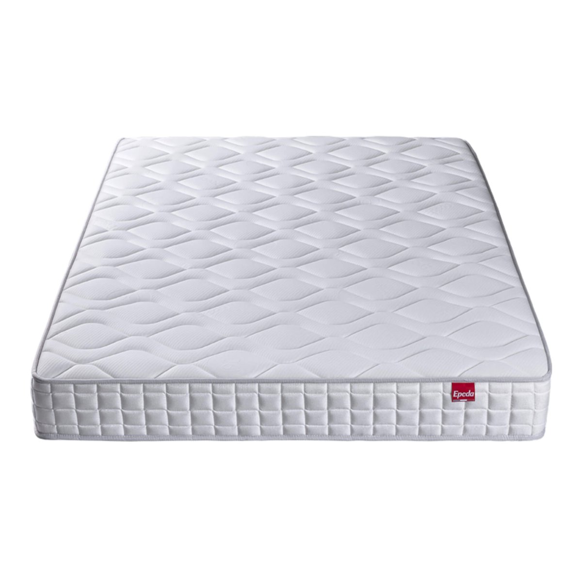 Ensemble matelas ressorts ensachés DISTINCT 2, sommier UNIC gris et pieds blanc, EPEDA