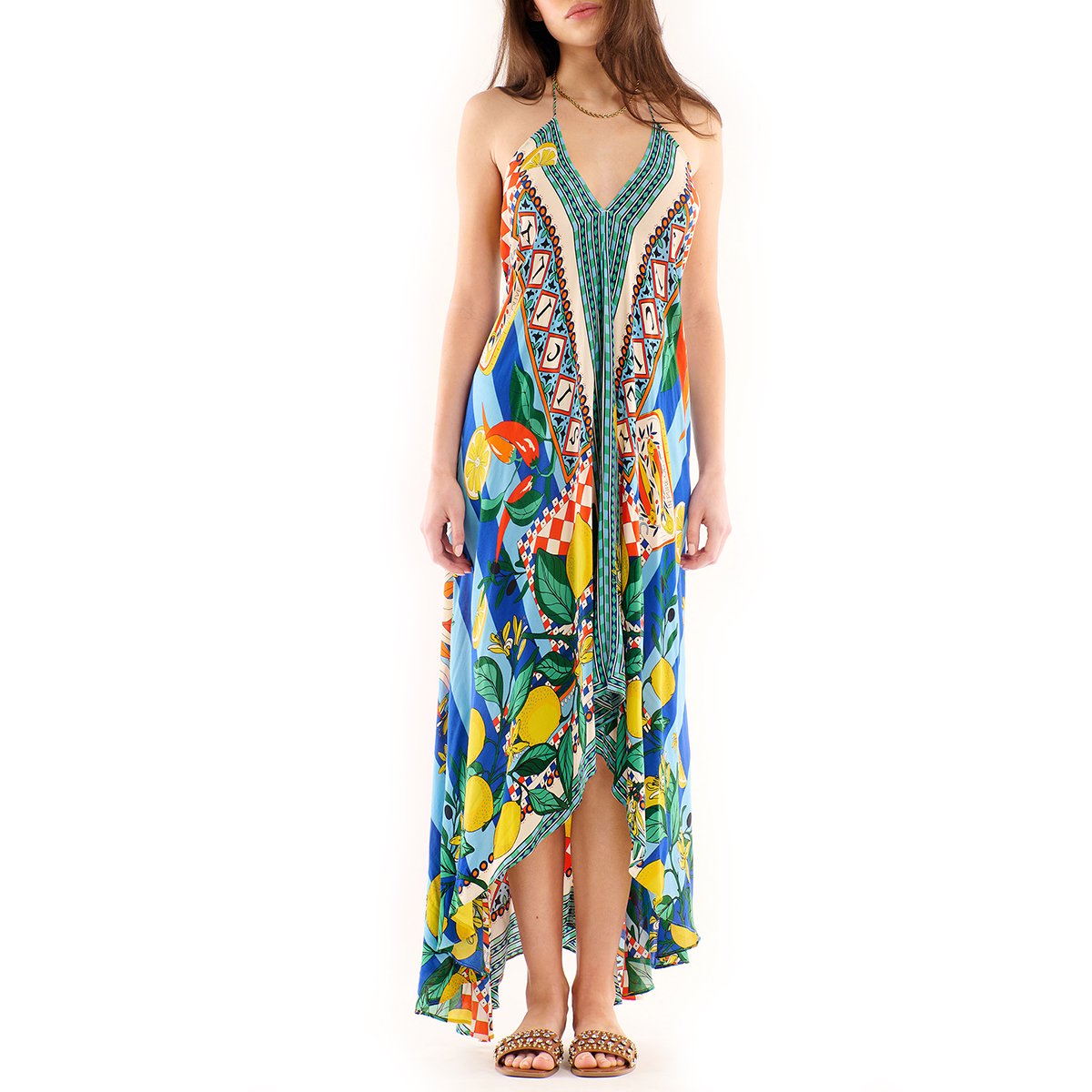 Robe de plage dos nu longue imprimé VOILA SICILY bleu, WILD