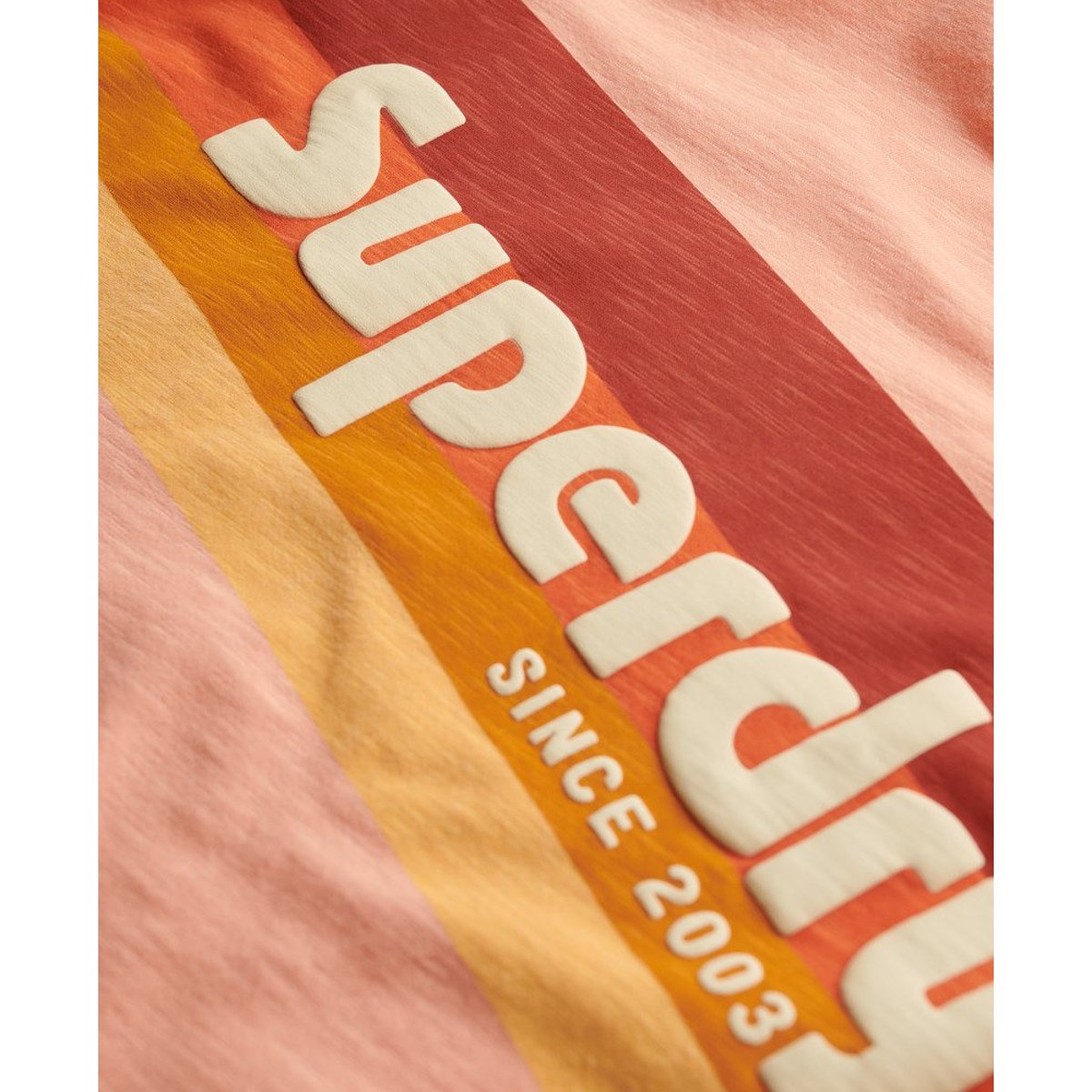 T-shirt décontracté à rayures et logo Terrain rose punch papaye flammé, SUPERDRY