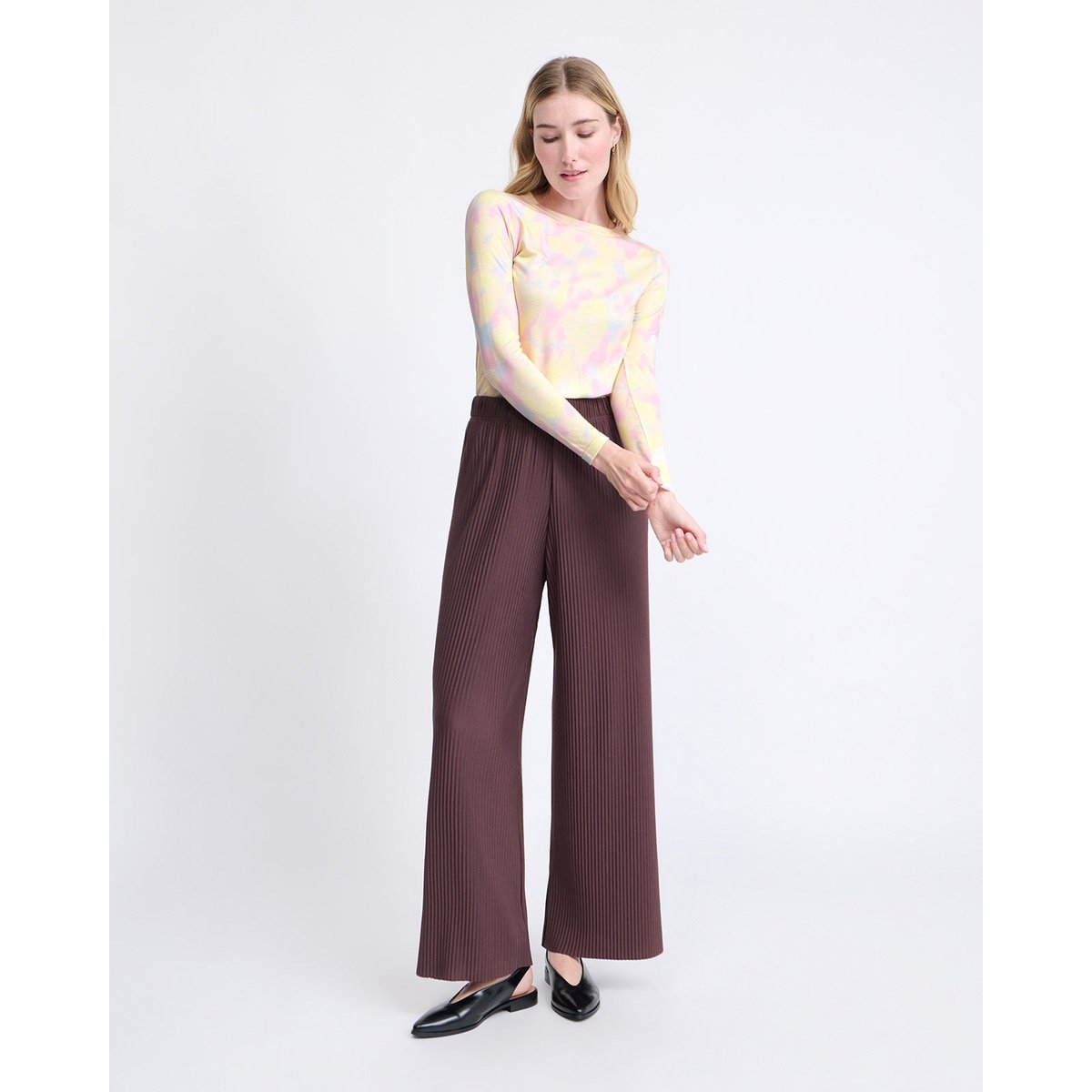 Pantalon large plissé chocolat, EMOI EMOI