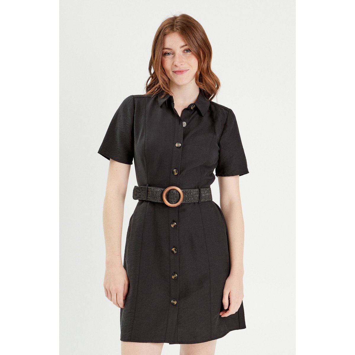 Robe trapèze ceinturée noir, CACHE CACHE