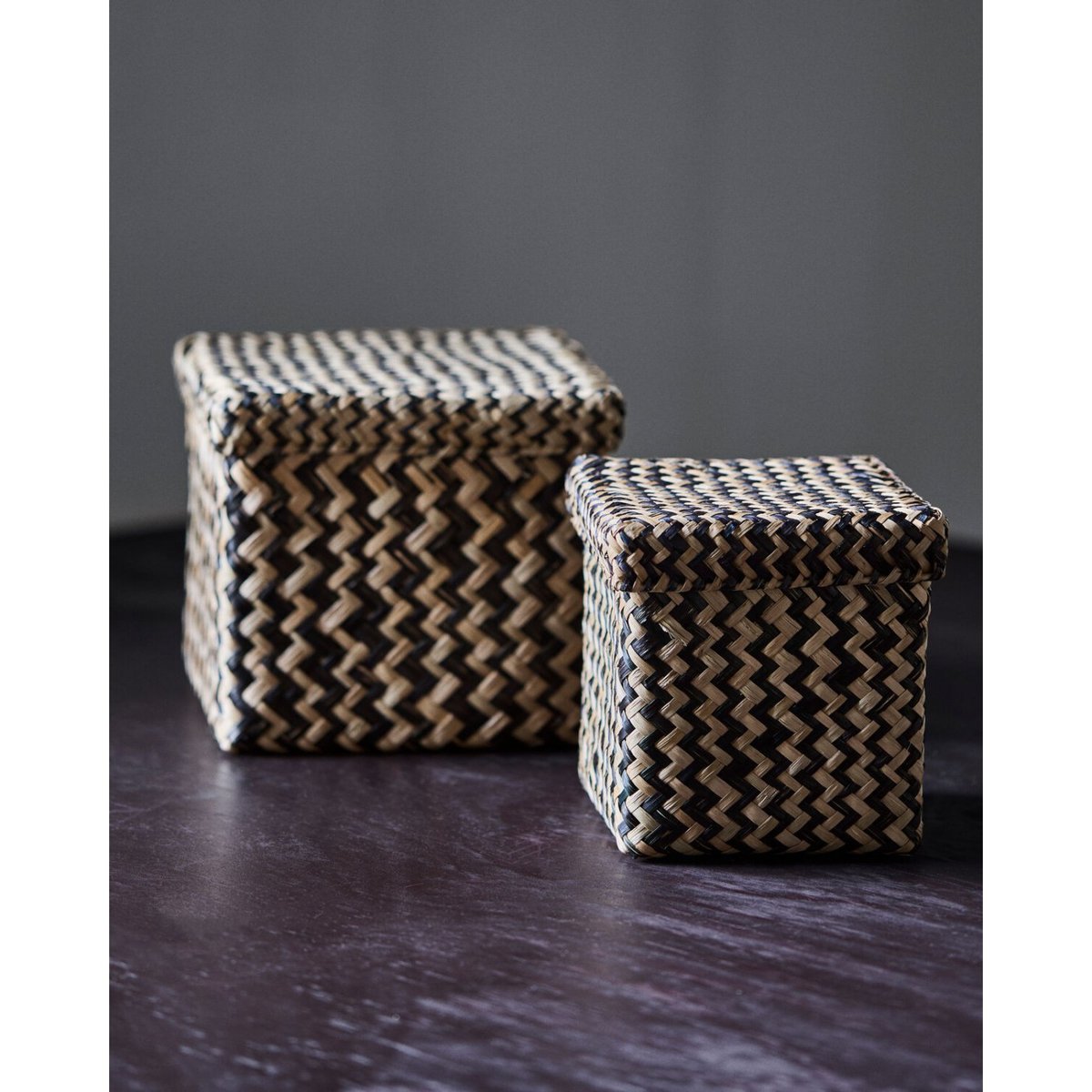 Lot de 2 boites de rangement carrées Ollie noir, naturel, HOUSE DOCTOR