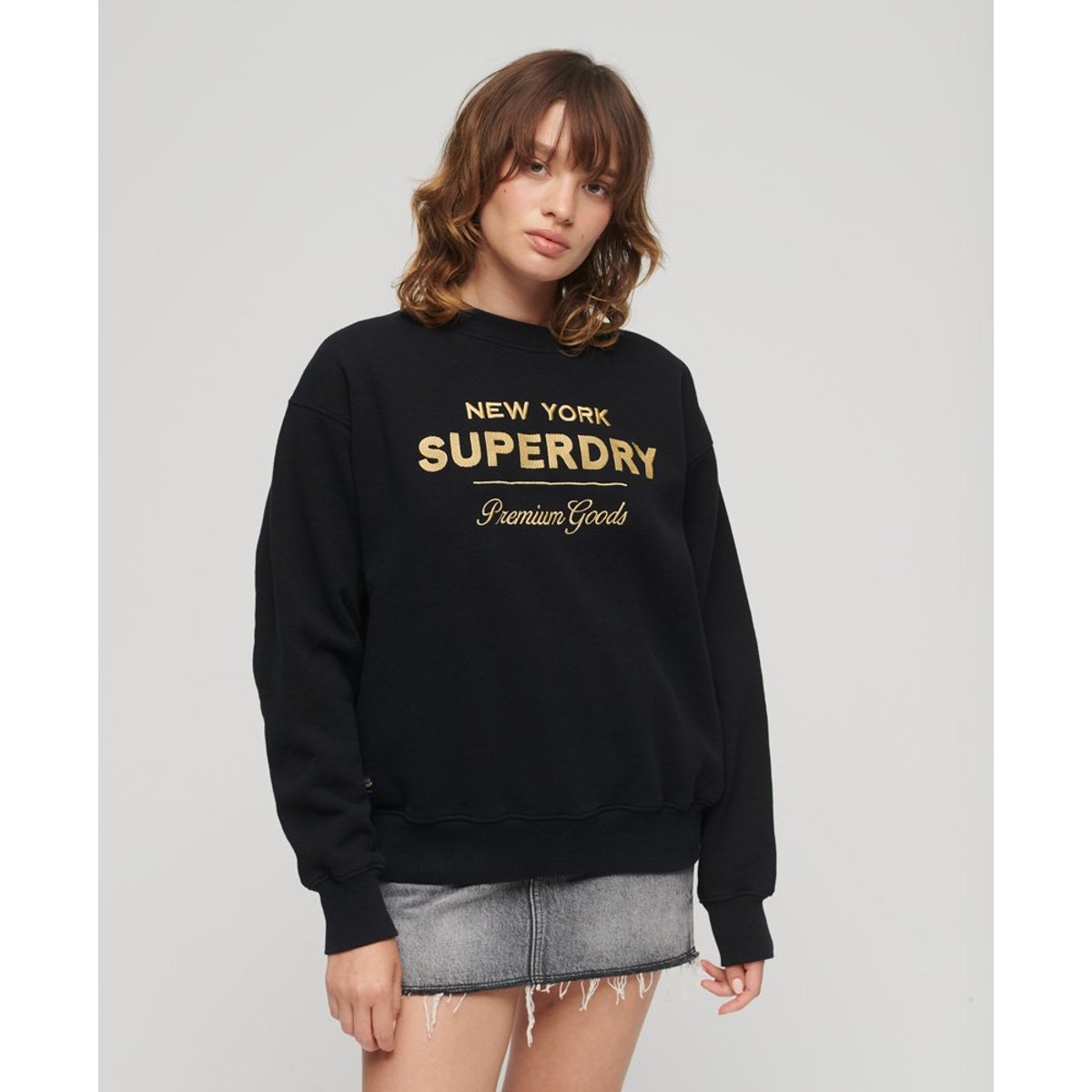 Sweat à logo métallisé Luxe noir, SUPERDRY