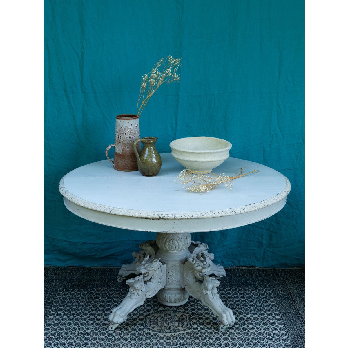 Table à manger ovale pour 4 personnes Romy N°1590 - Bon état blanc, DEBONGOUT