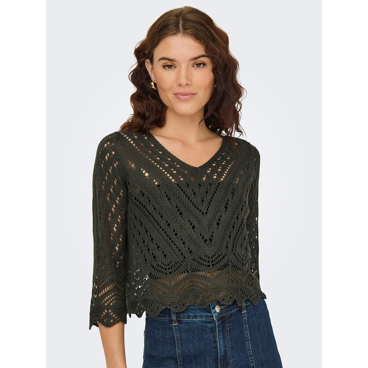 Pull court en crochet kaki, JDY