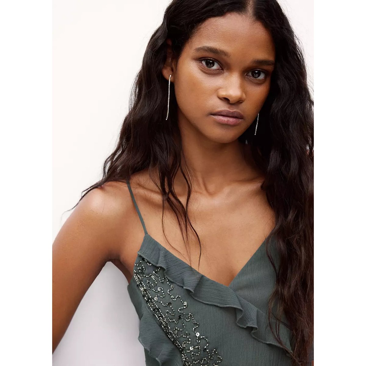 Top plissé brodé argent foncé, MANGO TEEN