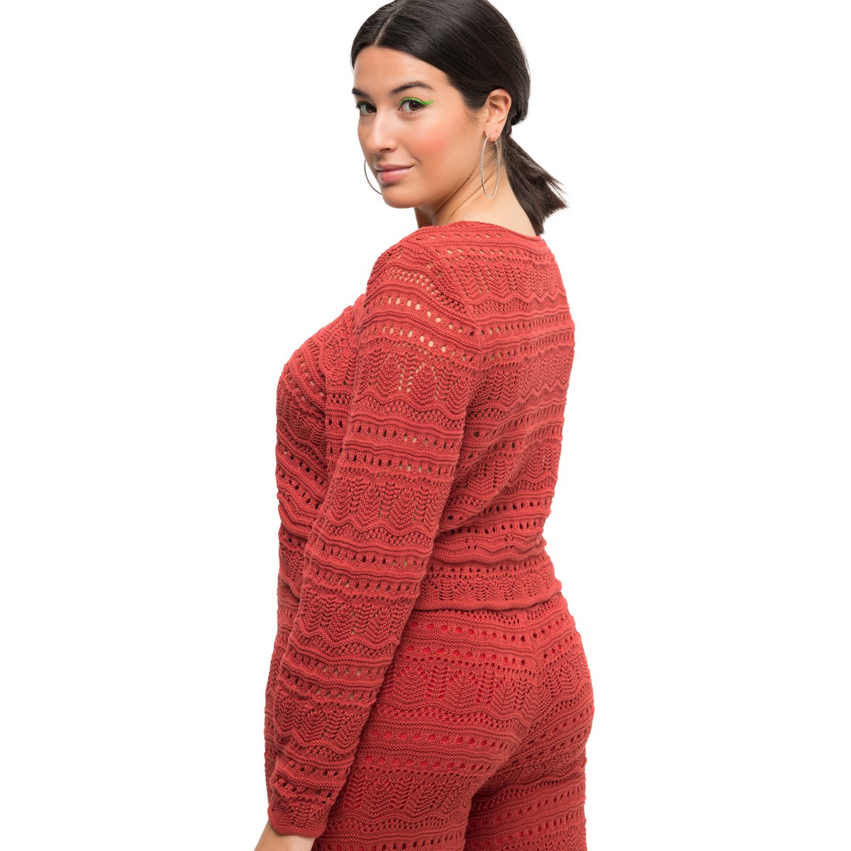 Pull ajouré coupe Loose Fit avec ruban à rouge brique, STUDIO UNTOLD