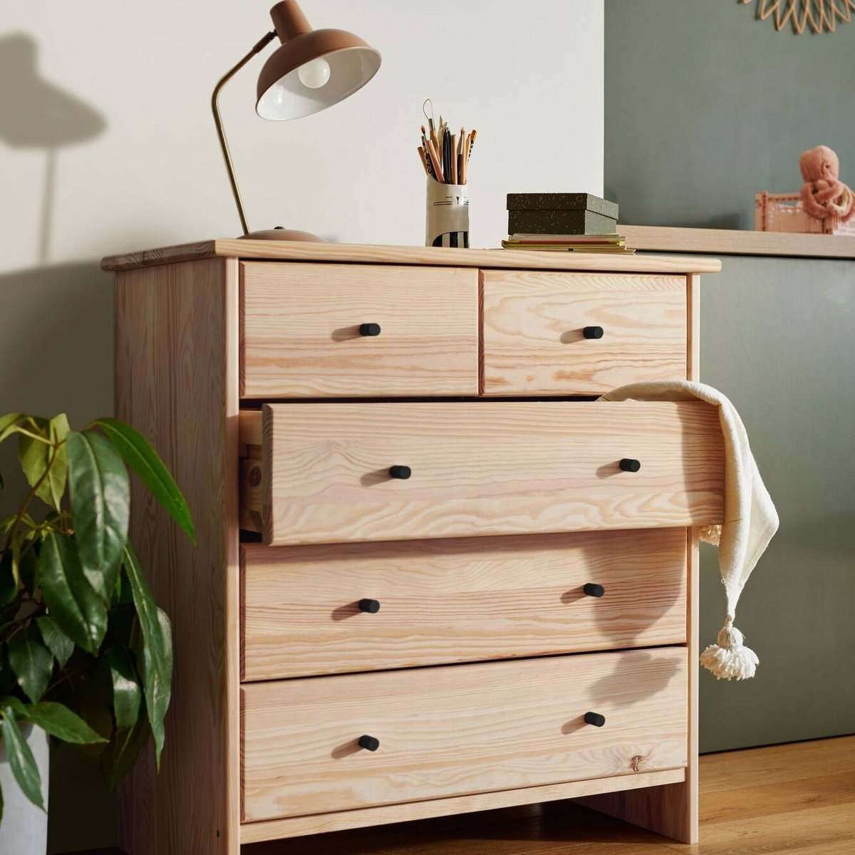 Commode bois massif 5 tiroirs - IRIS brut, CAMIF
