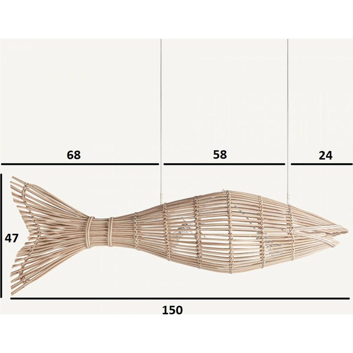 Suspension en rotin forme poisson marron naturel effet bois, RECOLLECTION