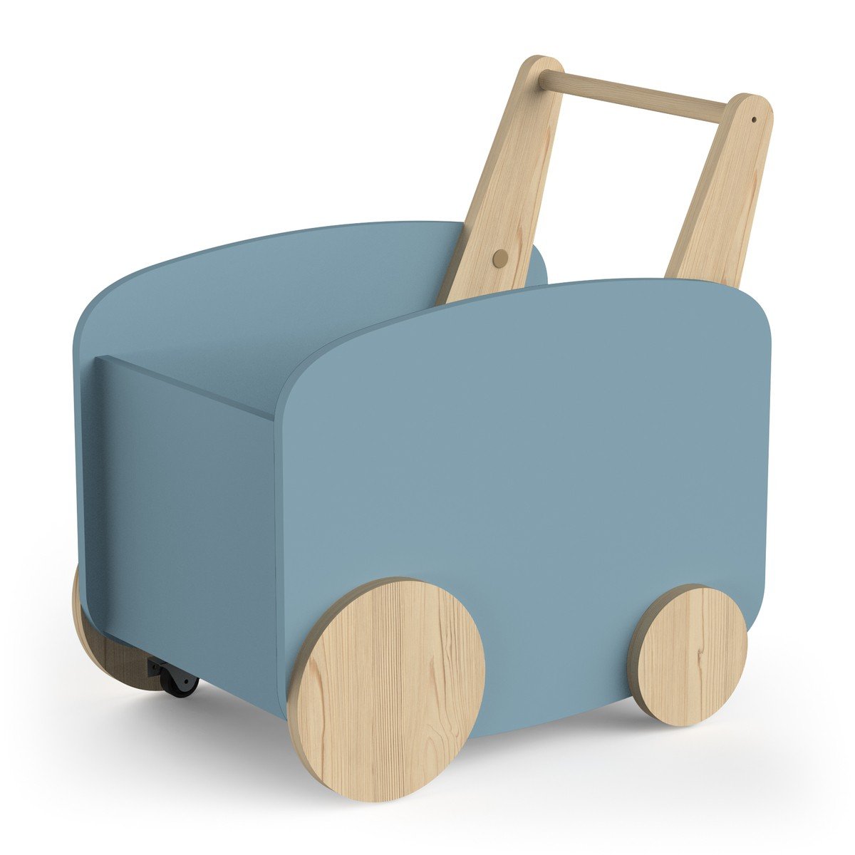 Chariot de rangement à roulettes L49,8 cm - FIRMIANA bleu orage / bois, CALICOSY
