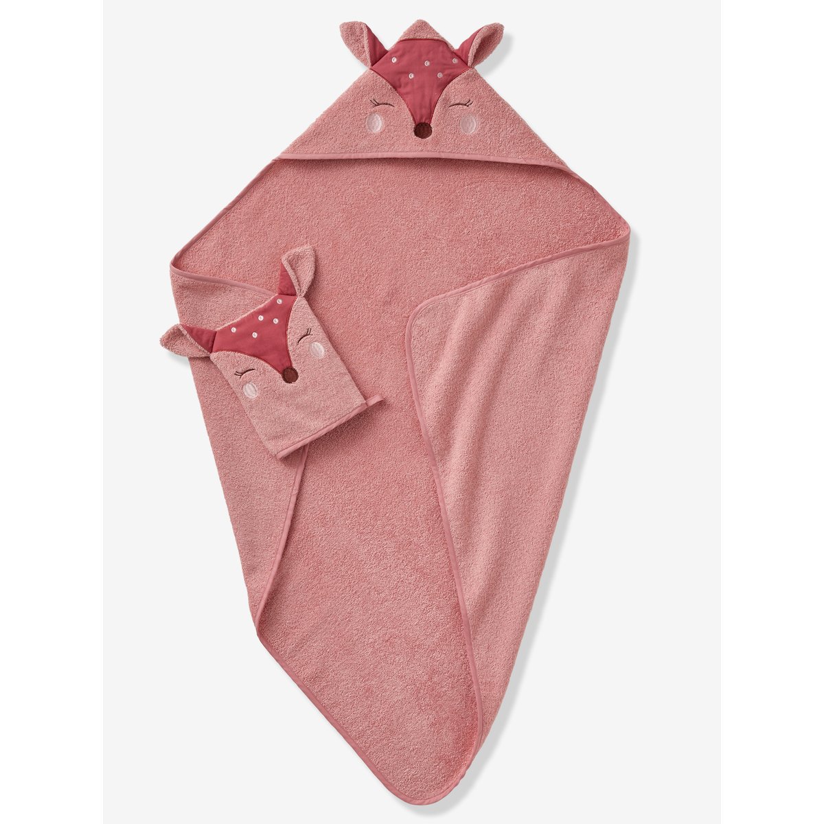 Cape de bain + gant Biche blush, VERTBAUDET