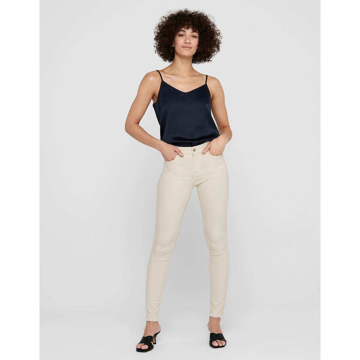 Jeans slim, fondo con frange ecru , ONLY