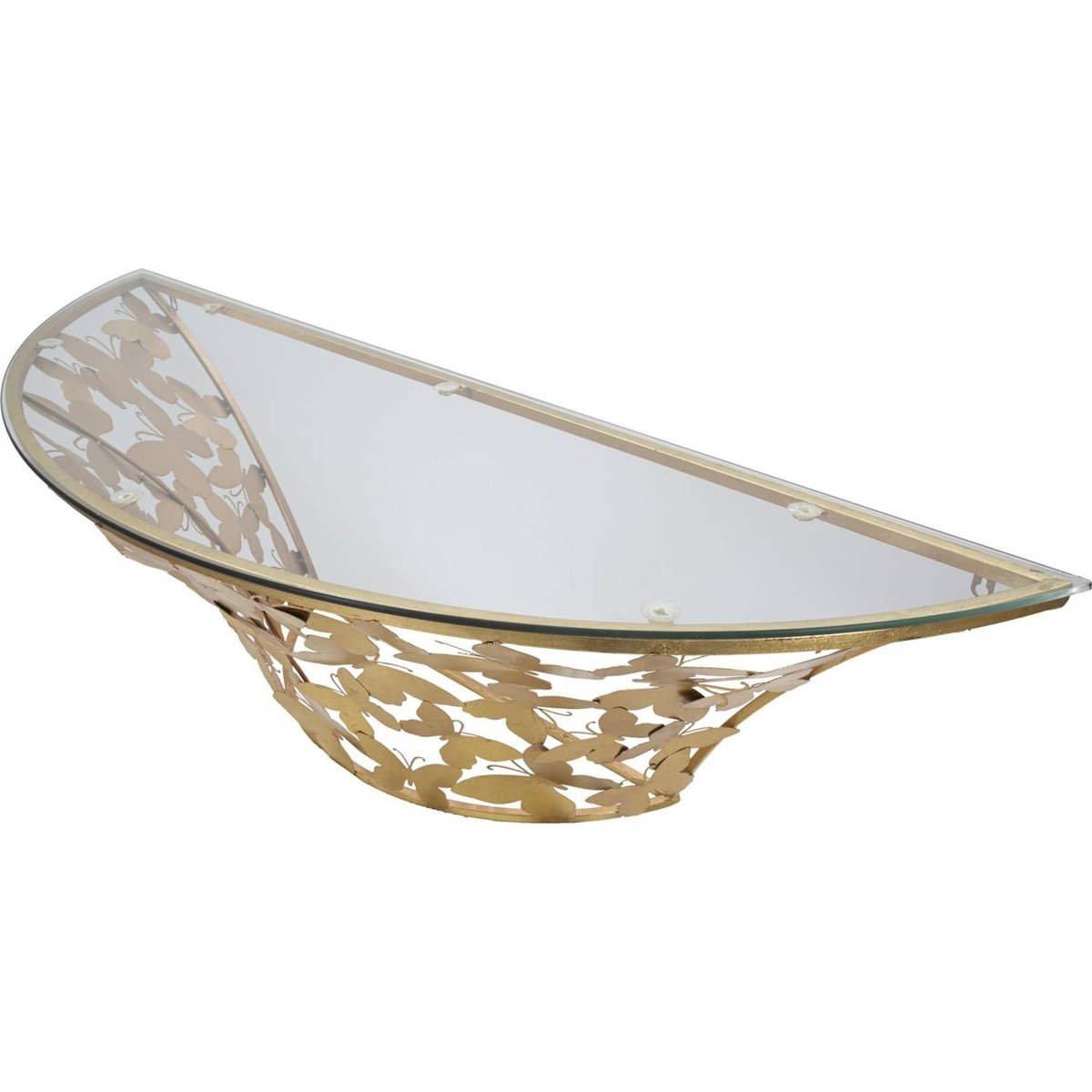 Console murale fer et verre papillons GLAM doré et transparent, RECOLLECTION