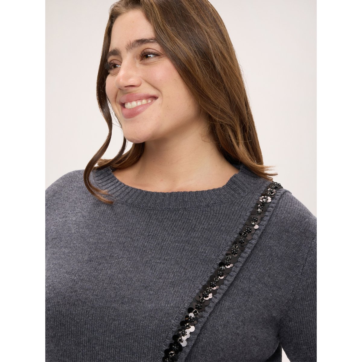 Pull avec bande de paillettes gris, FIORELLA RUBINO