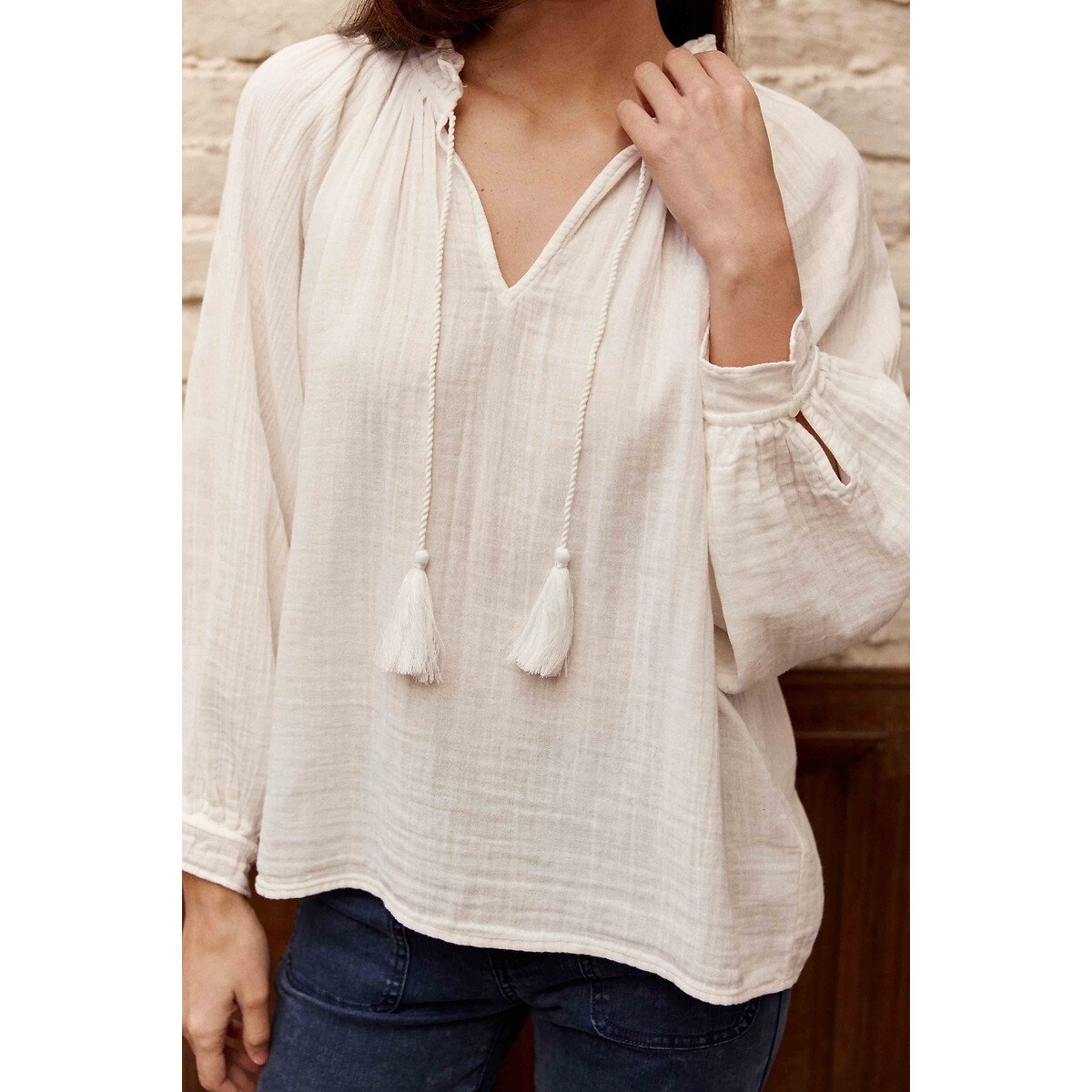 Weite Bluse aus Baumwoll-Gaze, BRISKA ecru, LA PETITE ETOILE